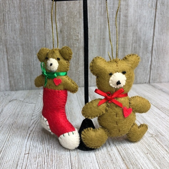 Vintage Handmade Felt Bear Christmas Ornaments - Picture 1 of 6